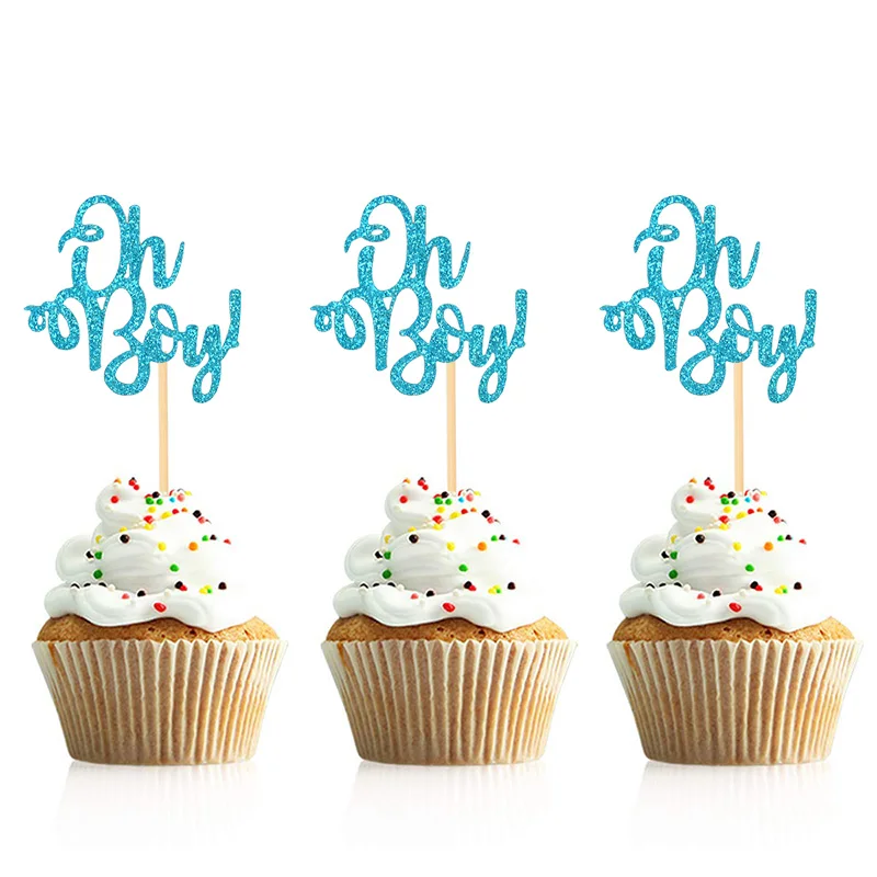10Pcs Gold Oh Baby Cupcake Topper Boy Girl Baby Shower Gender Reveal Kids 1st Birthday Party Decoration Cake Decorating Supplies