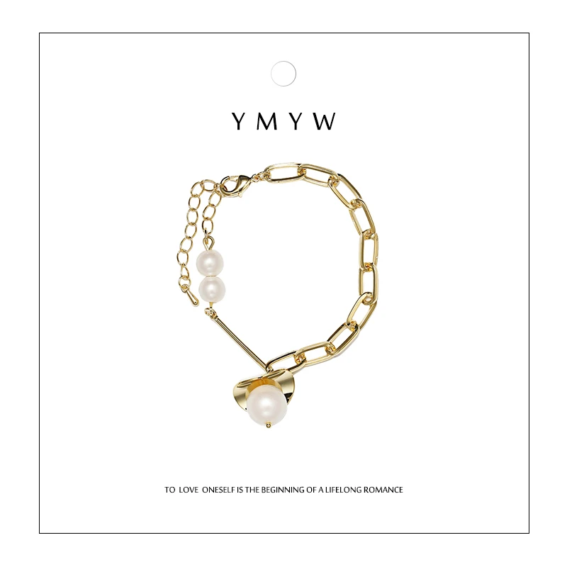 

YMYW Fashion Simple Hollow Copper Bracelet Adjustable Imitation Pearl Pendant Bracelet for Women Girls Party Gift 2019 Jewelry