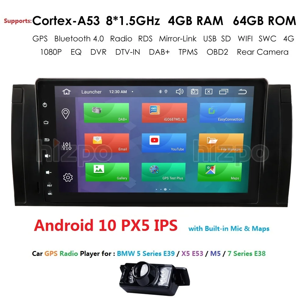 Hizpo Android 10 4G 64GROM Восьмиядерный автомобильный мультимедийный плеер GPS карта RDS