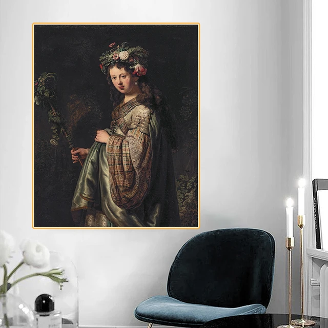 Grand Poster D'art Rembrandt - Flora, 1654 - Reproduction Sous Licence - 68 X 78,5 Cm