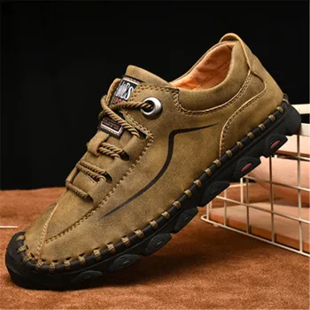 

Retro Men's 100% Genuine Leather Flat Casual Shoes Male Best Quaity Driving Shoes Rubber Sole Durable Outdoor Hiking Sneaker