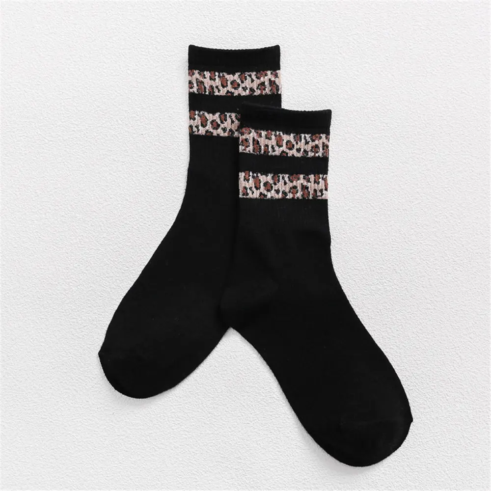 Black Stripes INS, женские ретро модные хлопковые уличные Популярные леопардовые полосатые носки, Harajuku, весна-лето, классные хипстерские удобные Школьные носки - Цвет: Black Stripes