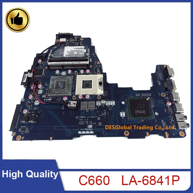 

For TOSHIBA Satellite C660 Laptop Motherboard 2JMFG PWWAM K000112420 PWWAA LA-6841P Mainboard 100% Test Fast Shipping