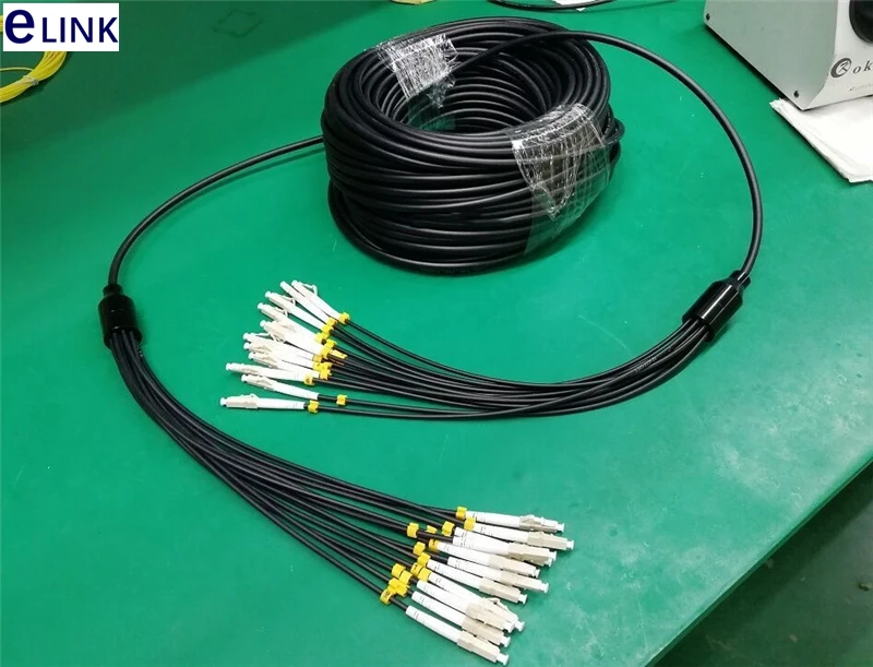 40m Waterproof Fiber Patch Lead for Outdoor FTTA Jumper 12 Cores TPU Patchcord, Multimode, LC, SC, FC, 12 Cores OM3 6.0mm