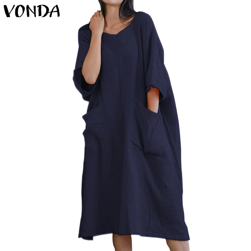 VONDA/платье для беременных; коллекция года; повседневные однотонные хлопковые длинные платья; пуловер с карманами; рубашка; платья для беременных; Vestidos - Цвет: Синий
