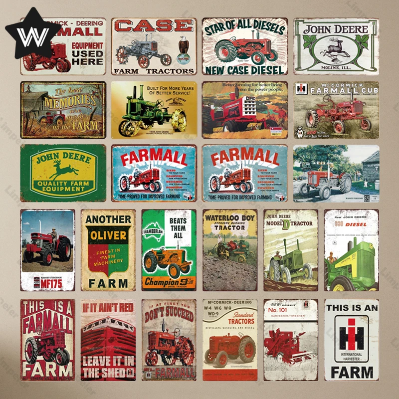 Потертая шикарная винтажная металлическая Оловянная подставка Farmall Man пещера