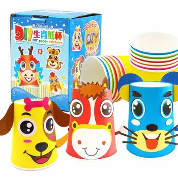 

12pcs Kids Animals DIY Handmade Paper Animals Cups Sticker Set Kindergarten School Art Craft Developmental Toys Fast Shipping