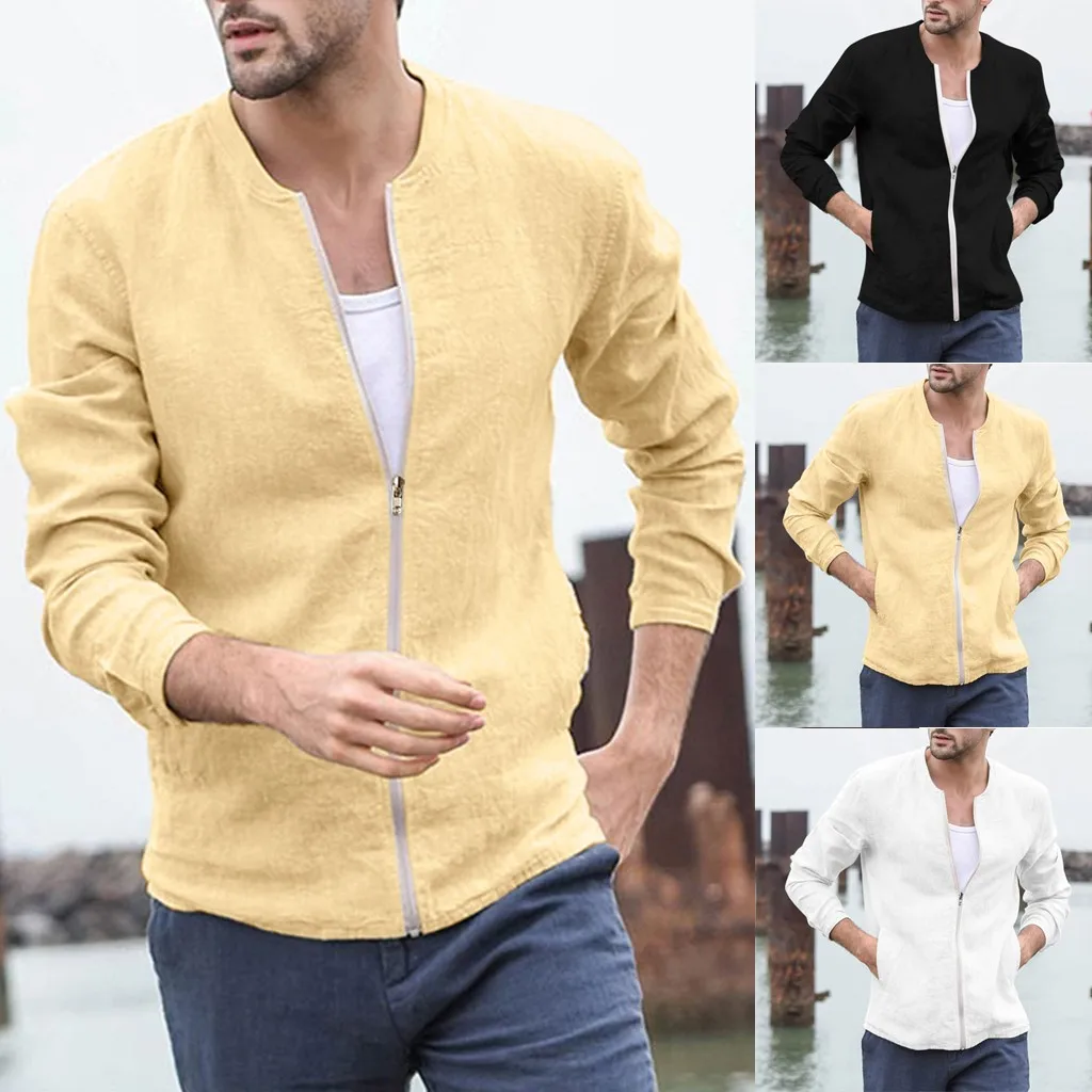 

2019 Fashion Jacket Men Spring Autumn Casual Men's Autumn Winter Cotton Blend Zipper Long Sleeve Coat Top Blouse Outwear S-2XL