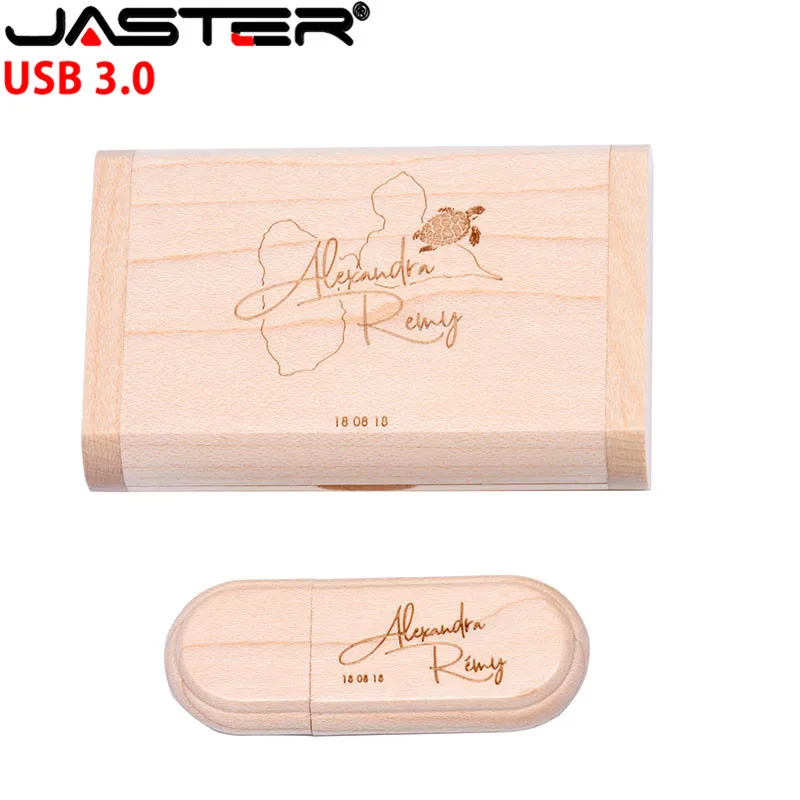 USB флеш накопитель JASTER деревянный с лазерной гравировкой и коробкой 4/16/32/64 ГБ|USB