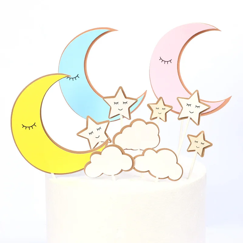 1 компл. Запеченные украшения торта луна звезды облака карты день рождения торт Топпер с днем рождения