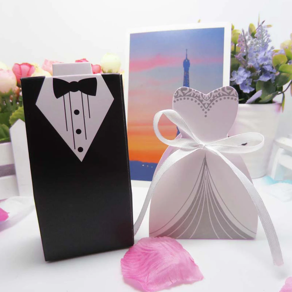 

100pcs/set Bride And Groom Candy Box Sugar Box Wedding Gift Box Favor Box Wedding Bonbonniere Diy Events Party Supplies