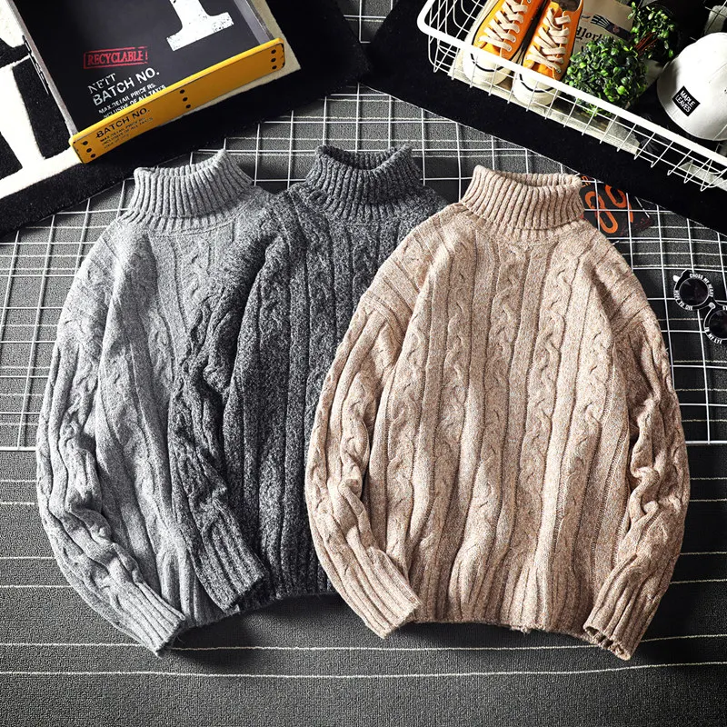

YASUGUOJI New 2019 Winter Wool Mens Pullover Turtleneck Fashion Pure Color Sweater Men Turtle Neck Men Knitted Sweater