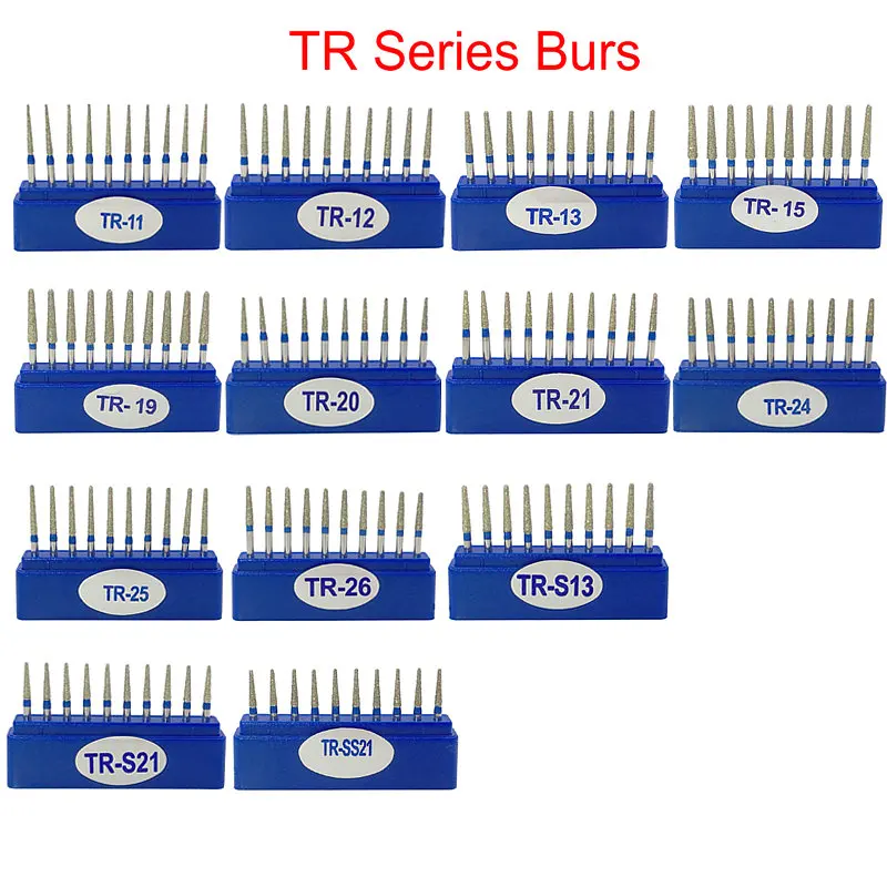 10Pcs/Box Dental Diamond Bur FG High Speed Burs TR SERIES for Teeth Polishing 1.6mm