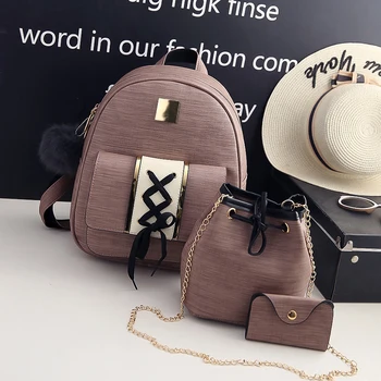 

3Pcs/Set PU Leather Women Backpack Girls Solid Multi Purpose Lady Composite Bags Teenage Girls Schoolbag Travel Bag Mochila 5556