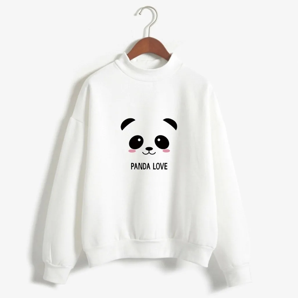 JAYCOSIN Trend Women Panda Printed Sweatshirt Casual Simple Long Sleeve Comfortable Soft Solid Color Cute Blouse Pullover Tops - Цвет: Белый