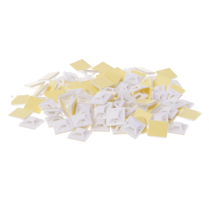 

100 PCS Plastic Adhesive Rectangle Wire Tie Cable Clip Clamp Mount 20X 20mm