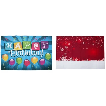 

2Pcs 7X5Ft Photography Backdrops Photo - Christmas Snowflake Backdrop & Birthday Party Theme Balloons"Happy Birthday"