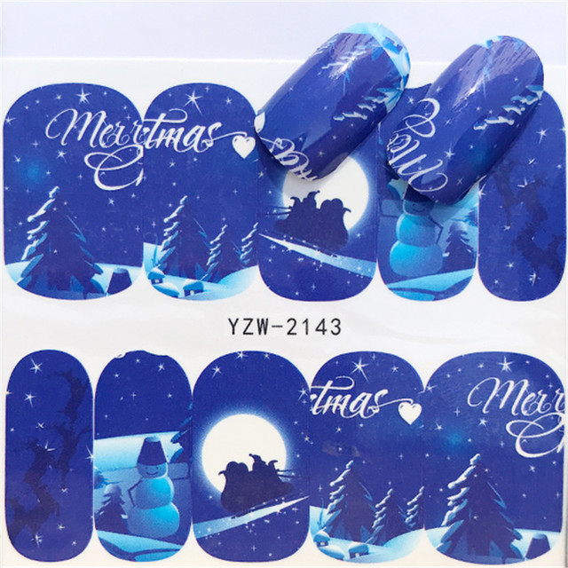 Sheet 3D Nail Stickers Christmas Decorations Deer Santa Claus Sliders Adhesive Nail Decals UV Gel Polish Wraps Tips