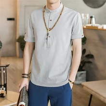 Новинка, Мужская блузка с коротким рукавом, летняя модная повседневная крутая одежда, облегающие рубашки, мужские дышащие льняные рубашки, одежда XXXXXL