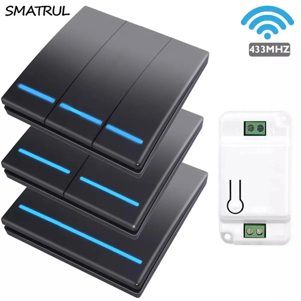 

1/2/3 Gang 433Mhz Smart Push Wireless Wall Switch Light RF Remote Control 110V 220V Receiver Home Button Ceiling Lamp
