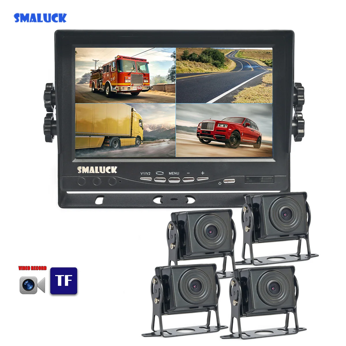 

SMALUCK AHD 7" 4 Split QUAD IPS Car HD Monitor 2000000 Pixels AHD Rear View Car Camera Waterproof with SD Card Video Recording