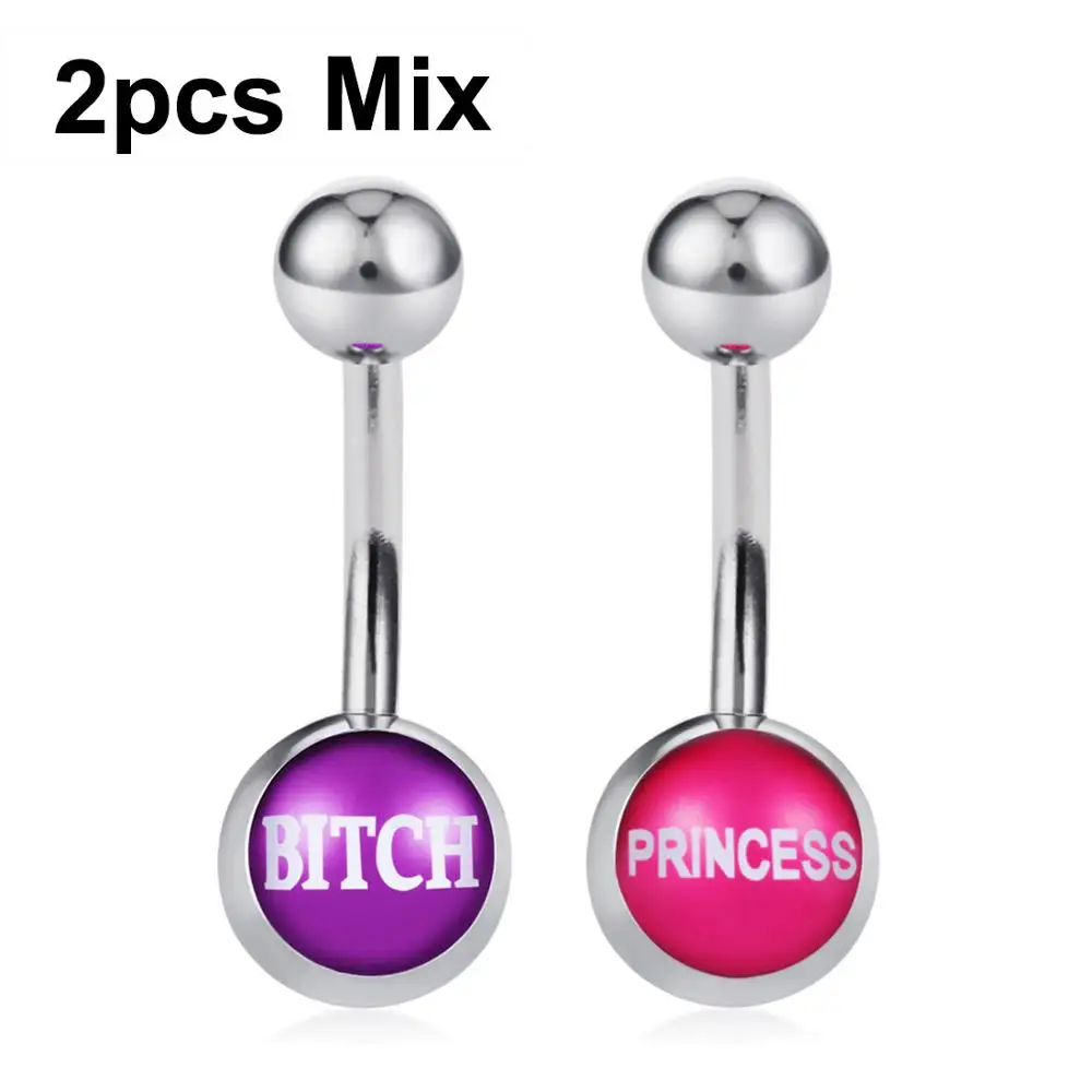 2pcs Mix red purple Женские сексуальные кольца для пупка с логотипом для девушек, пирсинг для пупка из нержавеющей стали, пирсинг для пупка, не выцветает, аксессуары для украшения тела - Окраска металла: 2pcs Mix red purple