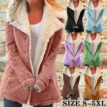 Women Coat Faux Fur Lining Jackets Turn-Down Collar Outerwear Ladies Autumn Winter Warm Lapel Long Sleeve Jacket Coats Plus Size