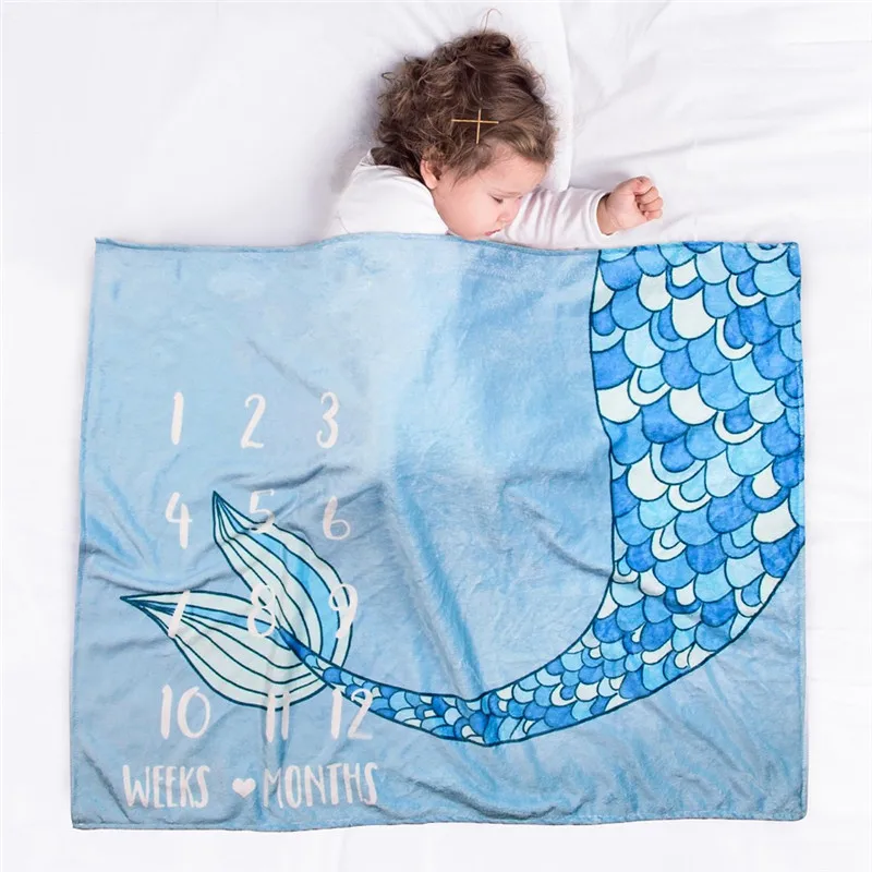 Fish Tail Flannel Baby Milestone Blanket Newborn Photography Props (4)