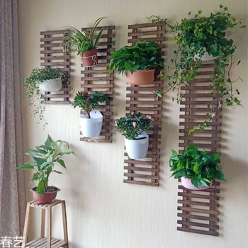 

Balcony flower stand hanging solid wood wall hanging flower shelf outdoor flower pot hanger wood wall hanging flow