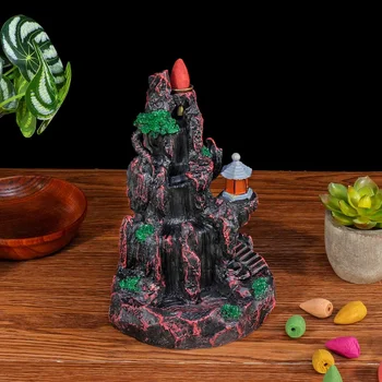 

3 Patterns Backflow Incense Burner Resin Retro Censer Holder with 10 Cone Incense LED Light Ball Home Decoration Crafts Gift