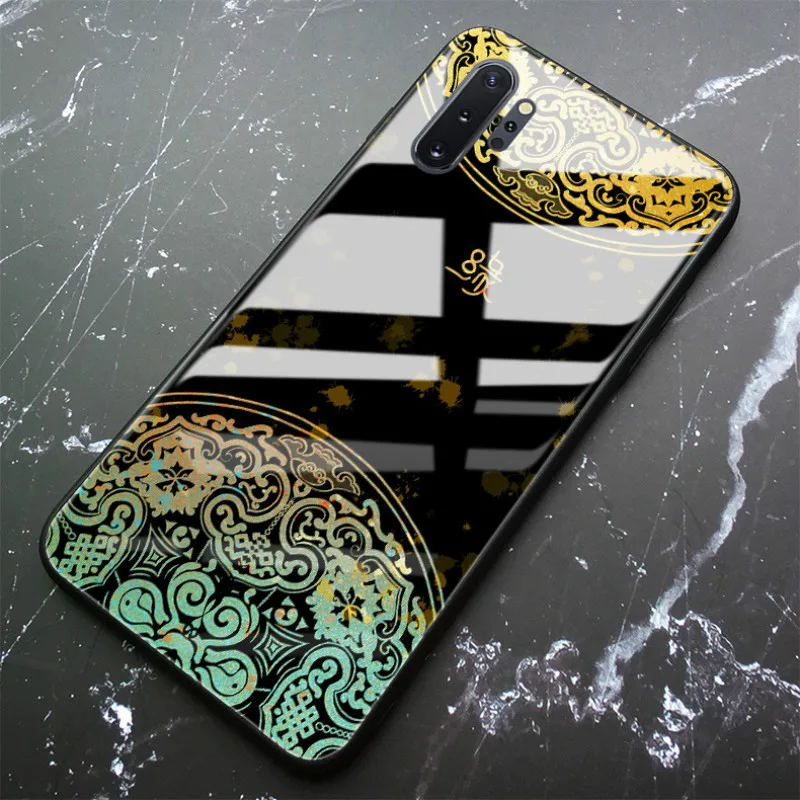 

For Samsung Note 10 Plus Chinese Royal Court Style Tempered Glass TPU Back Cover Phone Bags Cases For Samsung Galaxy Note 8 9