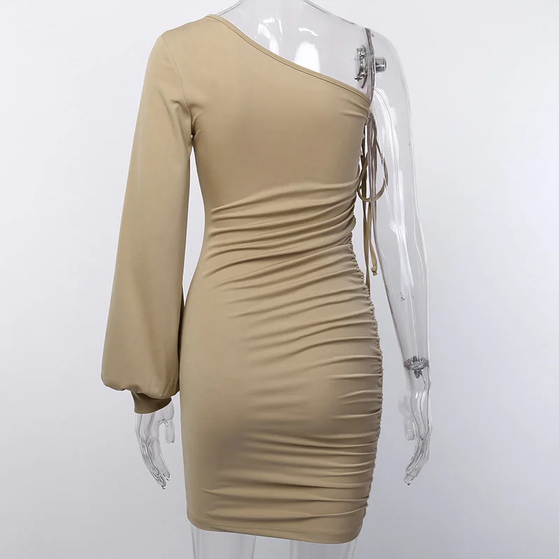 Розовое облегающее платье WannaThis с одним рукавом на одно плечо, Осеннее Новое сексуальное элегантное женское мини-платье на завязках по бокам, вечерние платья