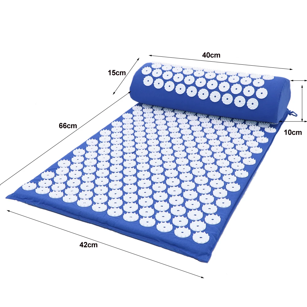 Коврик для йоги шип подушка для акупрессуры Набор для спины массажер для тела акупунктурная подушка коврик для снятия боли шип Коврик для йоги с подушкой - Цвет: No Bag Blue
