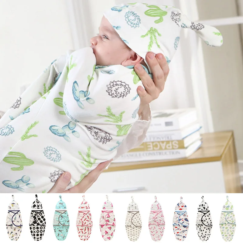 2 pièces/ensemble couverture de réception nouveau-né personnalisé bébé Swaddle ensemble Cototn lange d'emmaillotage avec chapeau infantile bébé sac de couchage sac de nuit