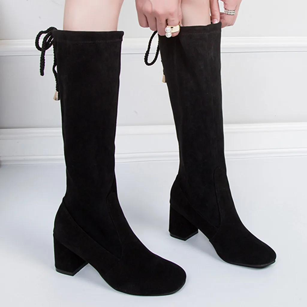 Женские модные повседневные однотонные высокие сапоги до колена без застежек обувь на высоком каблуке botas mujer invierno#45