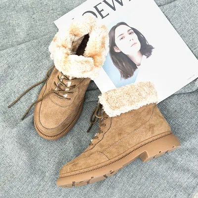 Snow boots new winter Korean version for women's boots frosted with velveteen lace-up flat Martin boots