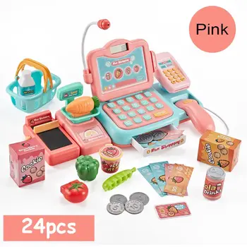 

24pcs/set Electronic Mini Simulation Supermarket Cash Register Toys Kids Checkout Counter Role Pretend Play Cashier Girls Toys