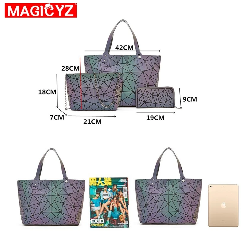 New Set Crossbody Bags For Women 2019 Fashion Luminous Handbag Lady Shopping Hand bags Holographic geometric Purses and Handbags