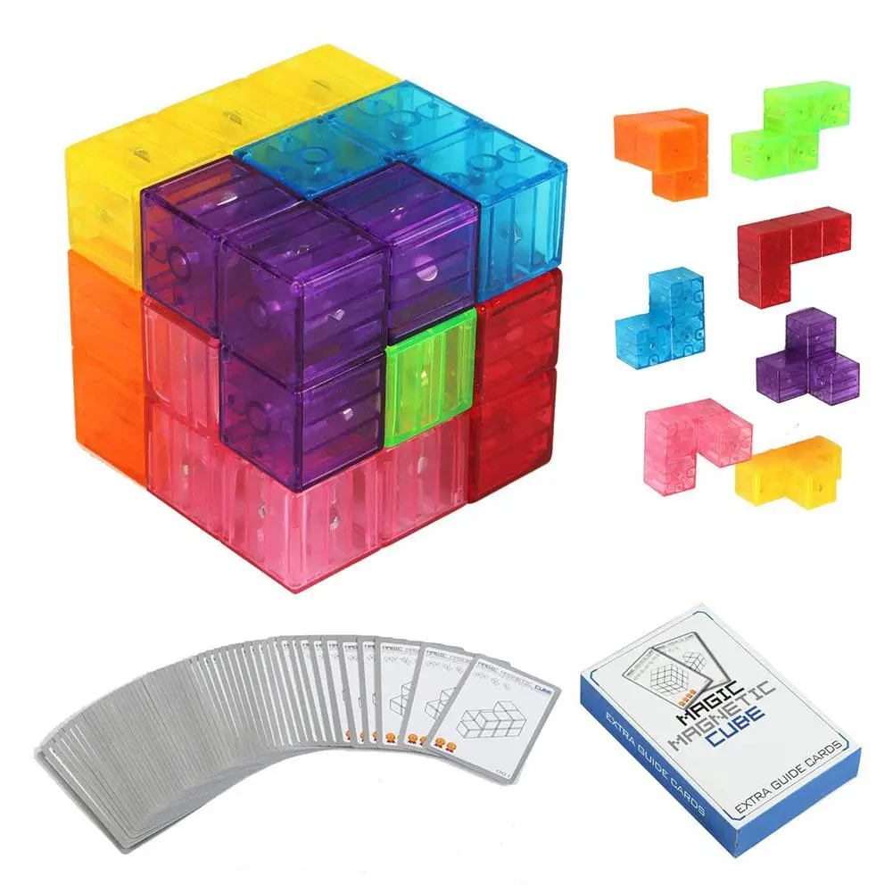 

MeterMall Magnetic Buliding Blocks Magic Magnetic Cube 7pcs Magnetic Bricks&54 Smart Cards Puzzles for Developing Kids Gift