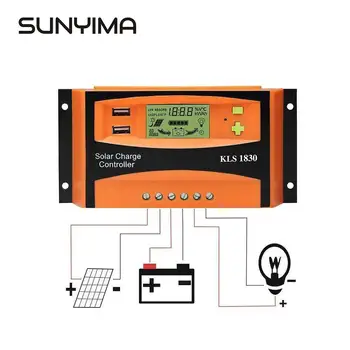 

SUNYIMA 1PC PWM 12V 24V 30A Solar Controller LCD Function Dual USB 5VDC Output Solar cells Panels Battery Charge Regulator