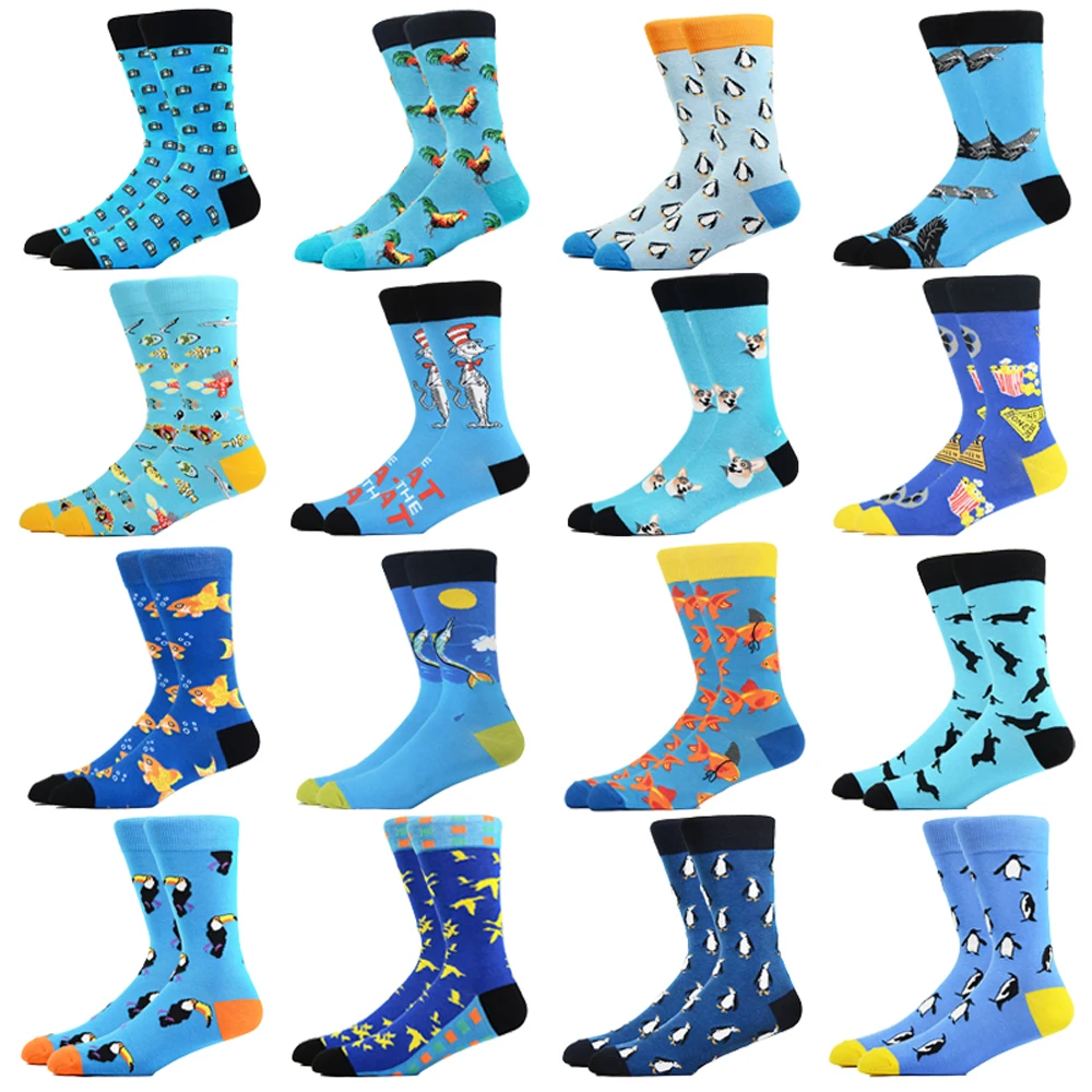 Men Socks Cotton Funny Animal socks For Man Women Novelty Casual Dressing Color Crew Socks For Happy Wedding Accessories Gift