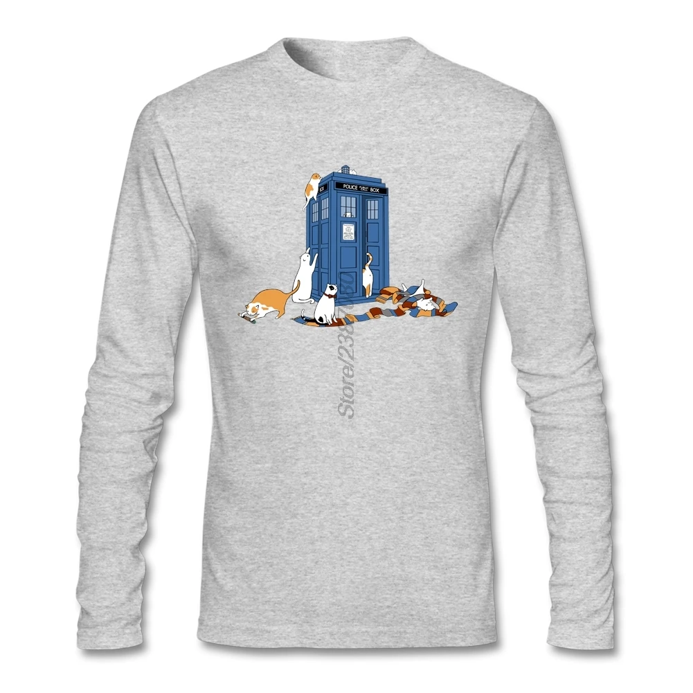 Hipster Doctor Who DR WHO T Shirt Undertale T Shirt Men Cotton Crewneck Long Sleeve Custom Funny T Shirts - Color: Gray