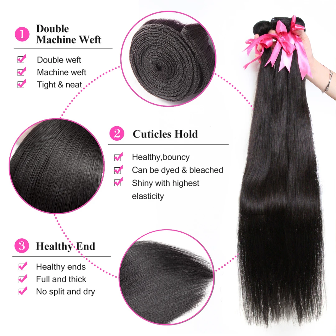 Brazilian Hair Human Hair Bundles with Closure Bone Straight 5x5 Lace Closure Weave Bundles With Human Extension