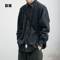 Chemise en laine à manches longues pour hommes, streetwear japonais, haut à carreaux décontracté, revers, haute qualité, optique, vêtements pour hommes, Harajuku CombMale 1