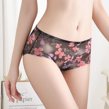 

Free shipping women's lightweight breathable mesh traceless jacquard sexy transparent comfortable hip raising briefs 059