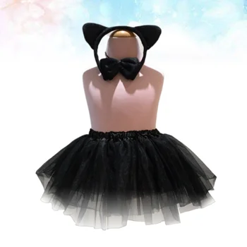 

1 Set Children Cute Costume Cartoon Suit Cat Headband Bow Tie Tail Skirt Performance Props for Cosplay Party