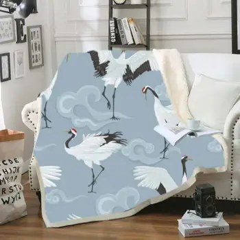 

Red-crowned Crane Funny Character Blanket 3D Print Sherpa Blanket on Bed Home Textiles Dreamlike Style 01