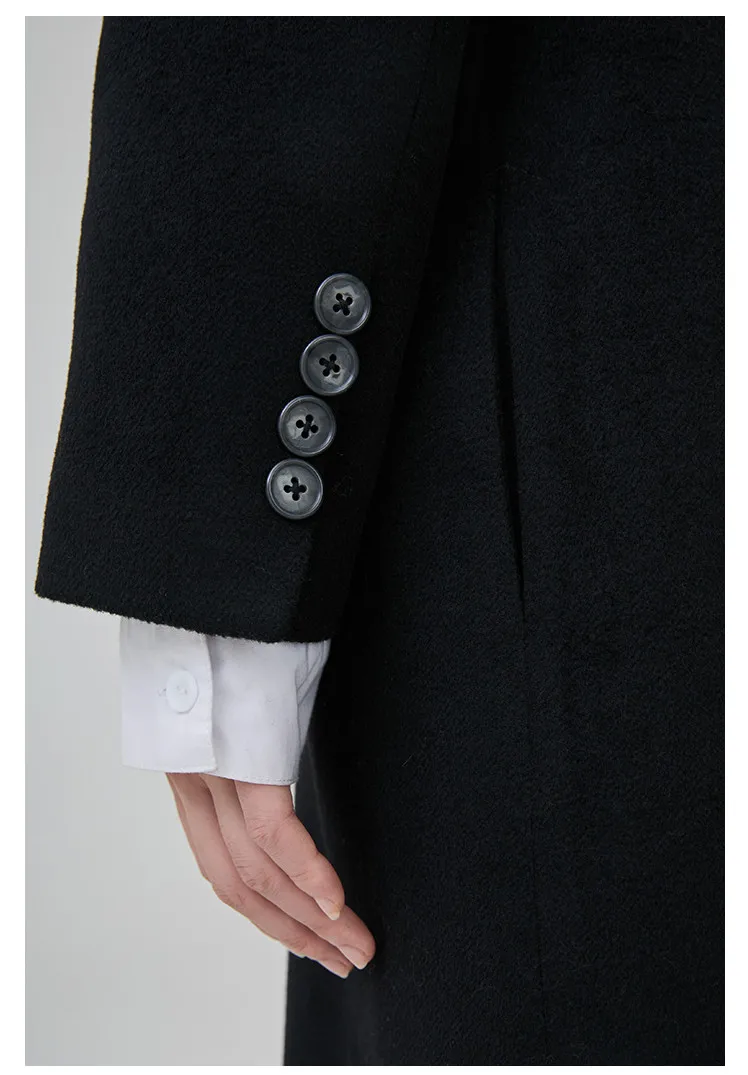 Зима, Новое поступление, женское короткое элегантное тонкое Черное длинное шерстяное пальто, женское повседневное Свободное пальто, para mujer moda feminina