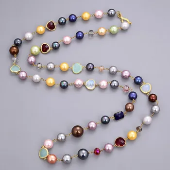 

GuaiGuai Jewelry 47" 12mm Sea Shell Pearl Crystal Necklace