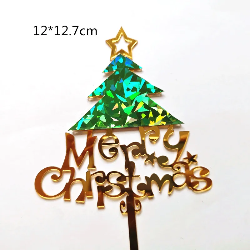 2pc trees B Merry Christmas Elk Золотые елки акриловый Топпер для торта рога Снежинка на день рождения, год Детские принадлежности для выпечки Подарки для любви - Цвет: 2pc trees B